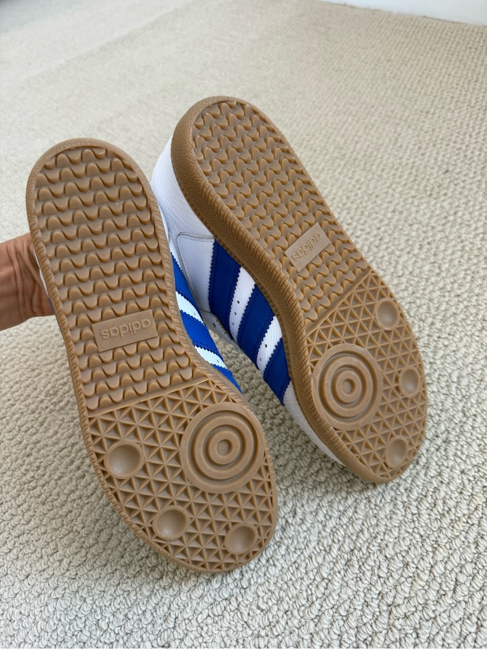 adidas Samba Leather Sneakers — White, Blue & Gum with oversized logo - Picture 3 of 3